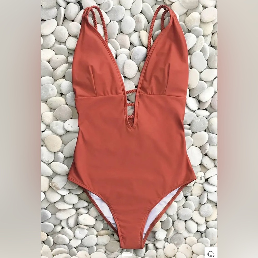 Cupshe Vibrant Orange Braided Strap One-Piece Swimsuit Sz M